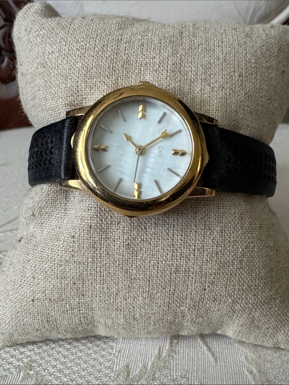 Stella & Dot Gold Case Watch with Black Strap